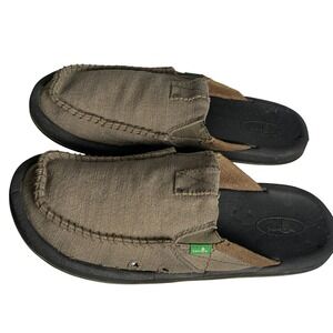 Sanuk Sidewalk Surfer Mens 12 Brown Canvas Slip On Mule Sandals Slides 07 15